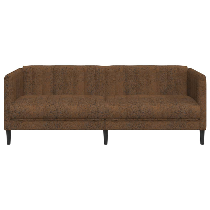 Sofa 3-Seater Brown Faux Suede Leather