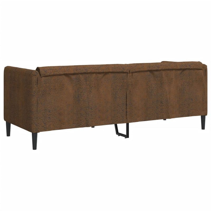 Sofa 3-Seater Brown Faux Suede Leather