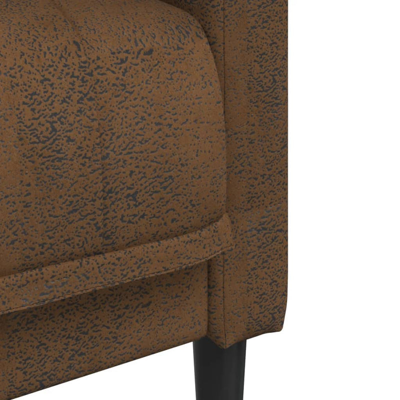 Sofa 3-Seater Brown Faux Suede Leather