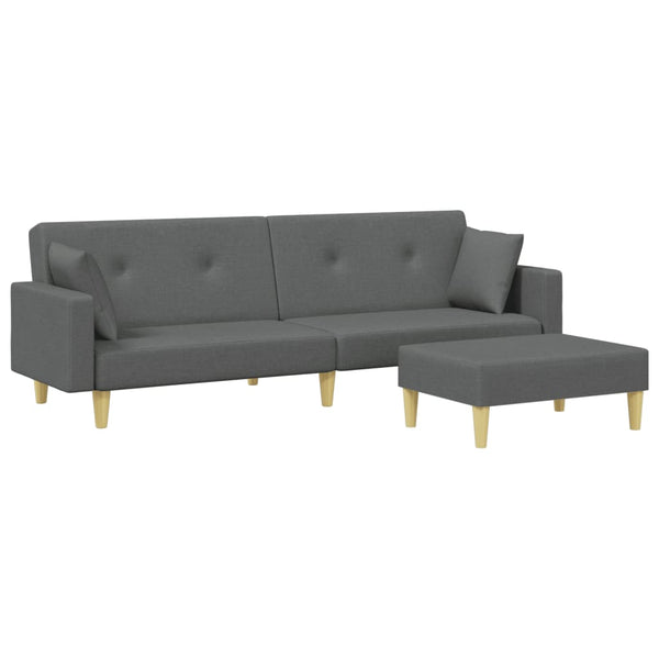 2-Seater Sofa Bed with Footstool Dark Gray Fabric