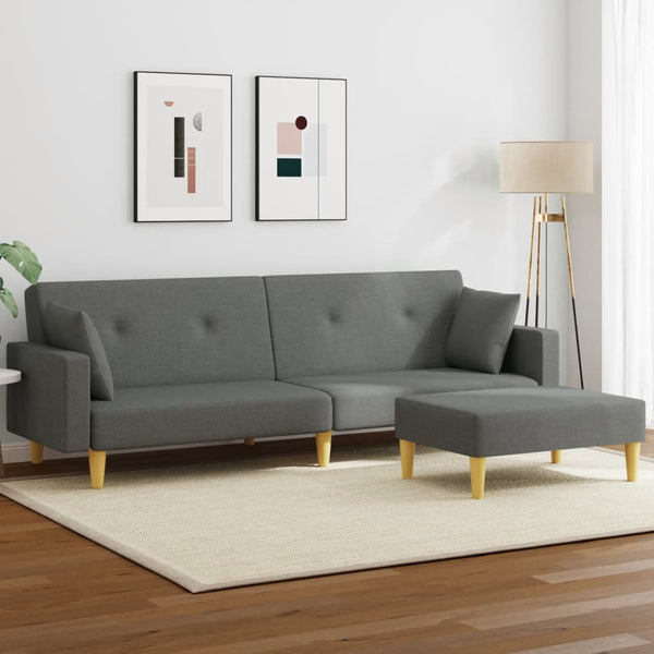 2-Seater Sofa Bed with Footstool Dark Gray Fabric