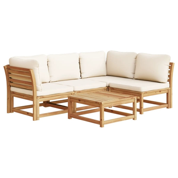 5 Piece Patio Lounge Set with Cushions Solid Wood Acacia