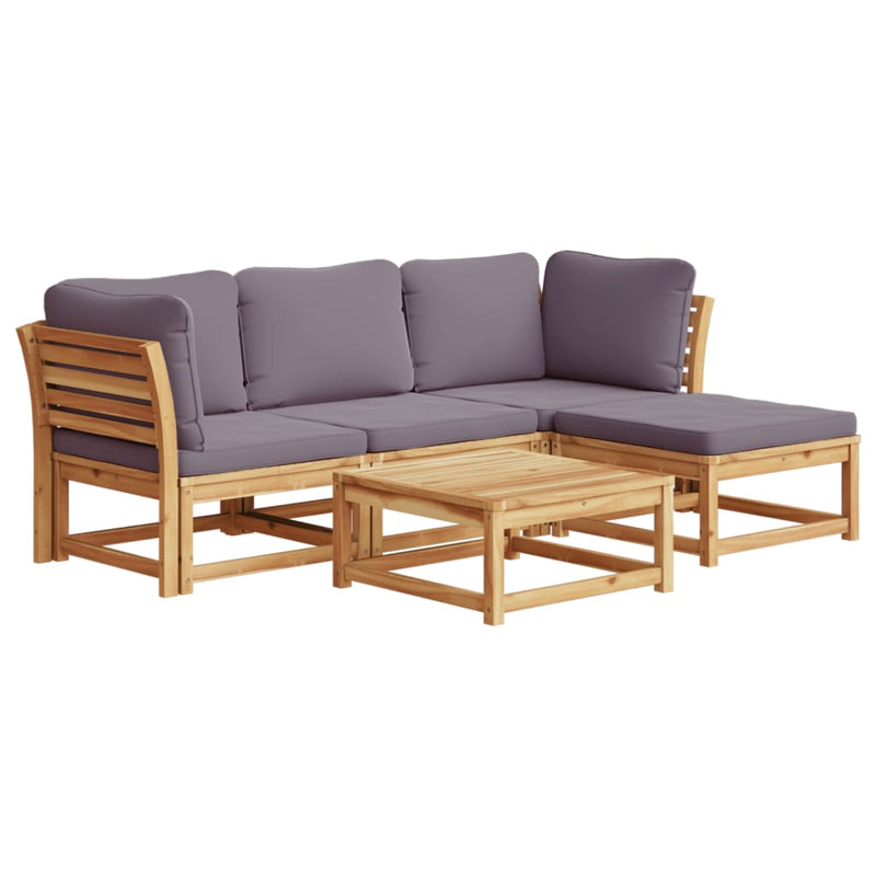 5 Piece Patio Lounge Set with Cushions Solid Wood Acacia