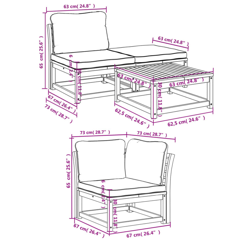 5 Piece Patio Lounge Set with Cushions Solid Wood Acacia