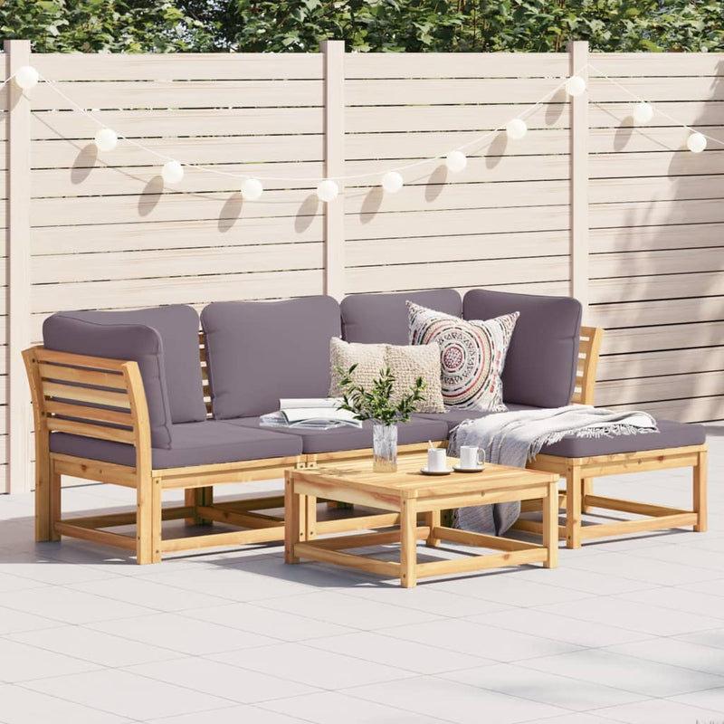 5 Piece Patio Lounge Set with Cushions Solid Wood Acacia