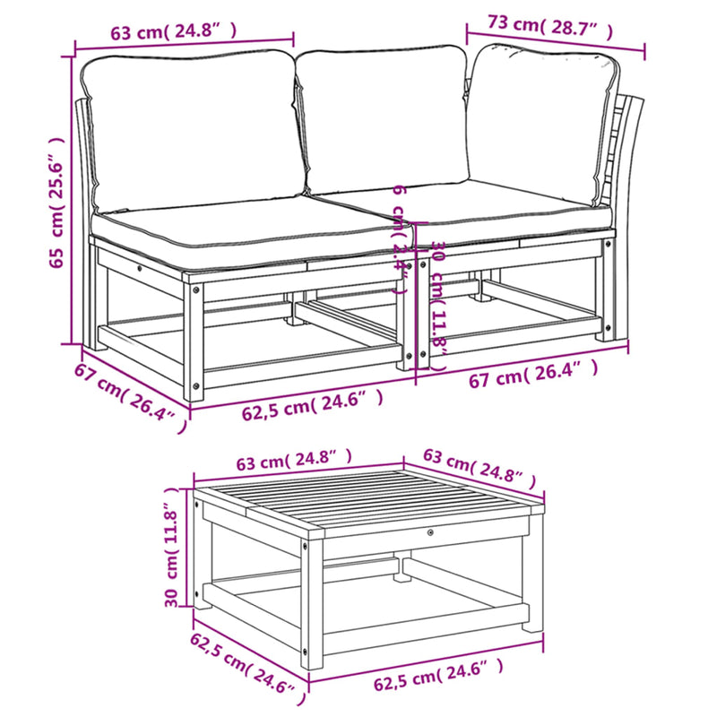 9 Piece Patio Lounge Set with Cushions Solid Wood Acacia