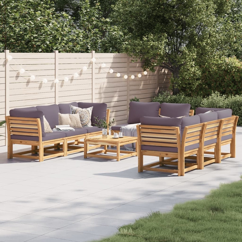 9 Piece Patio Lounge Set with Cushions Solid Wood Acacia