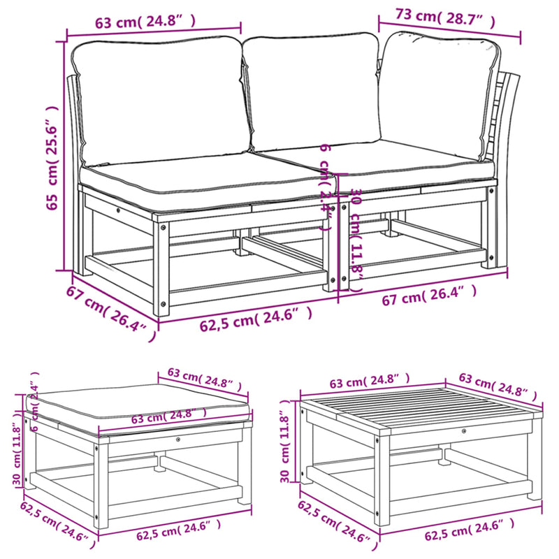 8 Piece Patio Lounge Set with Cushions Solid Wood Acacia