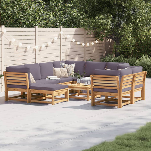 10 Piece Patio Lounge Set with Cushions Solid Wood Acacia