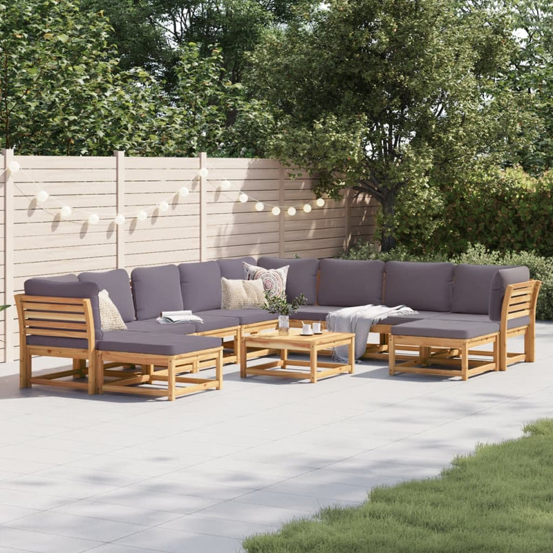 11 Piece Patio Lounge Set with Cushions Solid Wood Acacia