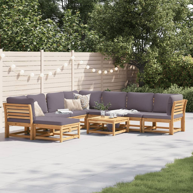 9 Piece Patio Lounge Set with Cushions Solid Wood Acacia