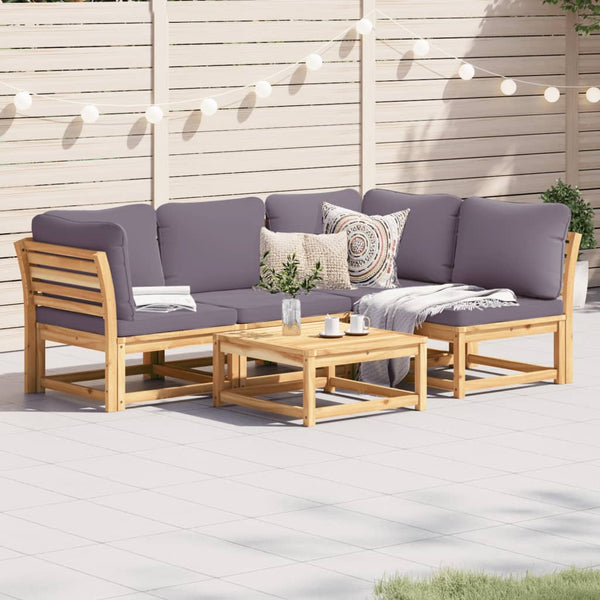 5 Piece Patio Lounge Set with Cushions Solid Wood Acacia