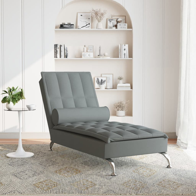 Massage Chaise Lounge with Bolster Dark Gray Fabric