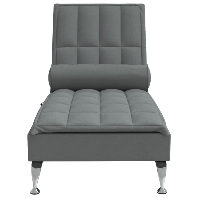 Massage Chaise Lounge with Bolster Dark Gray Fabric