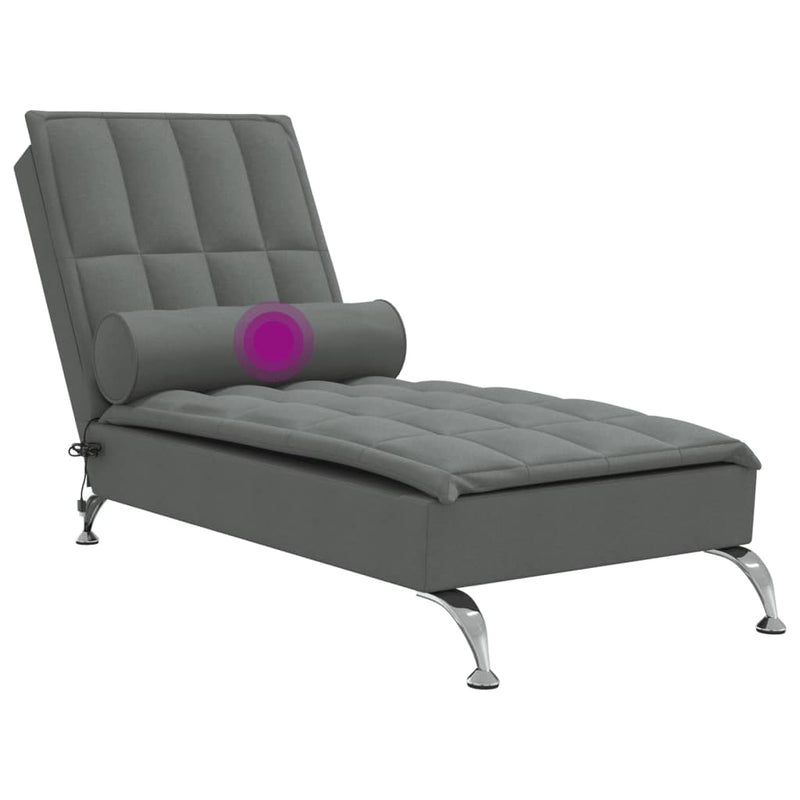 Massage Chaise Lounge with Bolster Dark Gray Fabric