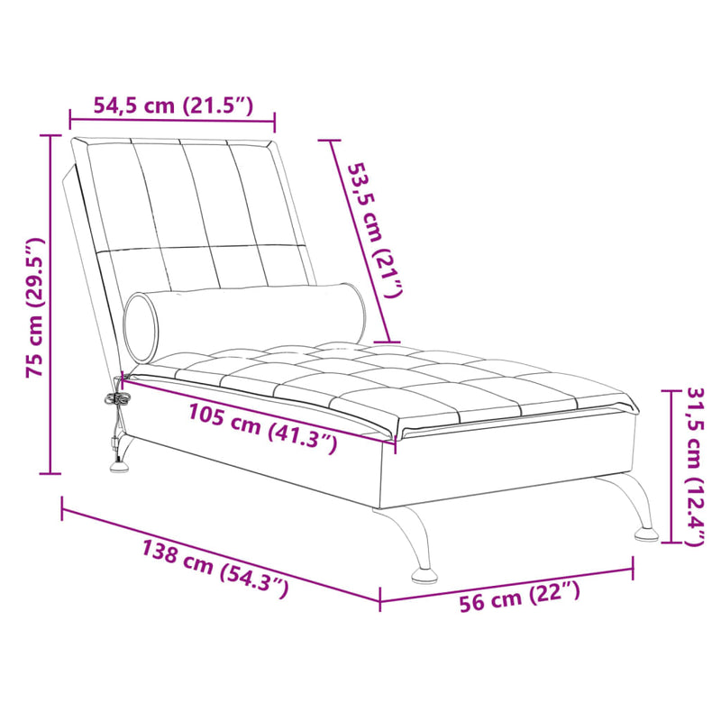 Massage Chaise Lounge with Bolster Dark Gray Fabric