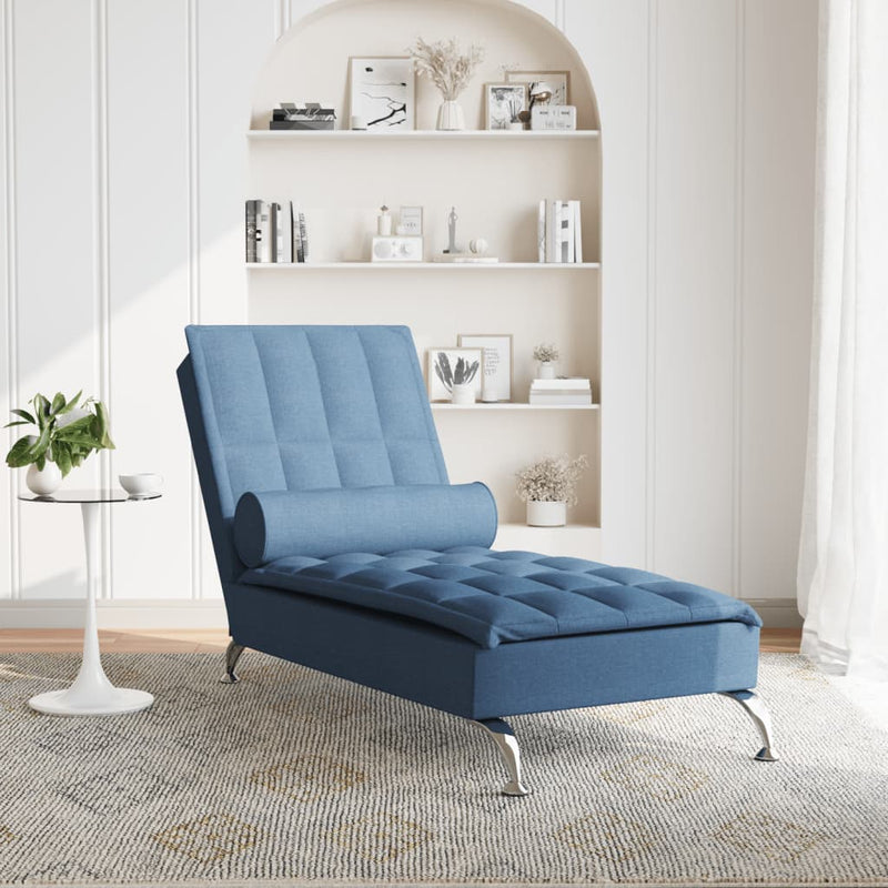 Massage Chaise Lounge with Bolster Blue Fabric