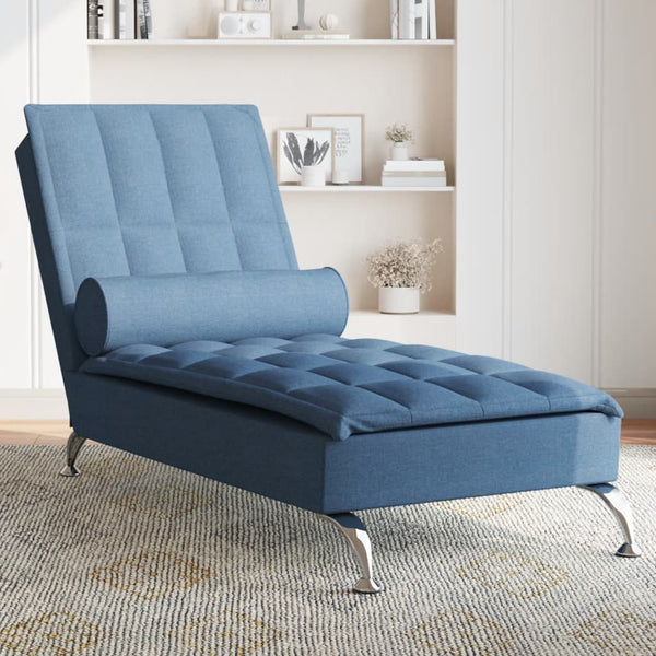 Massage Chaise Lounge with Bolster Blue Fabric