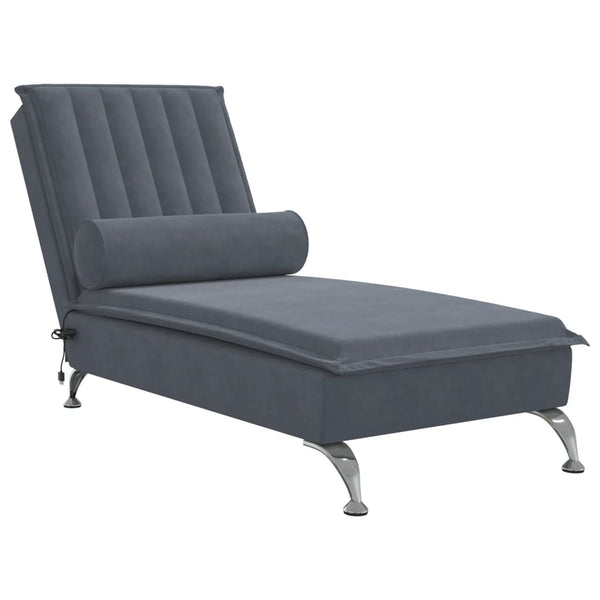 Massage Chaise Lounge with Bolster Dark Gray Velvet