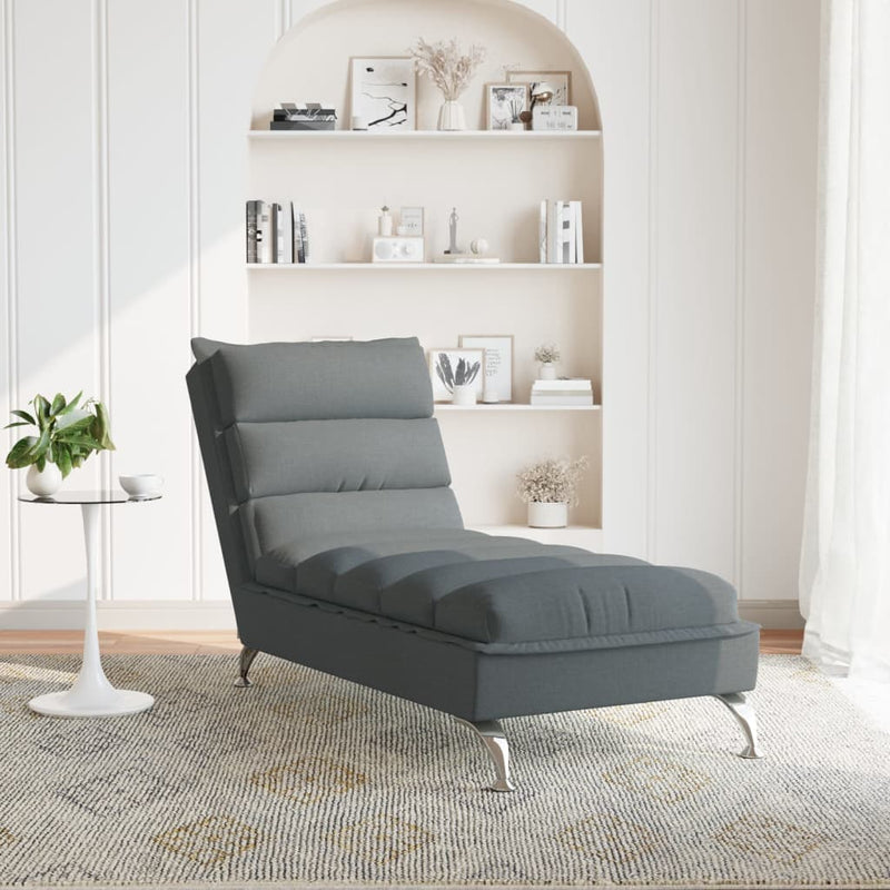 Chaise Lounge with Cushions Dark Gray Fabric