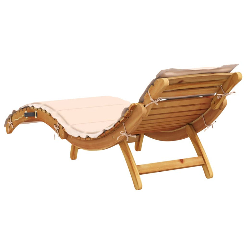 Sun Lounger with Cushion Beige Solid Wood Acacia