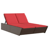 Double Sun Lounger with Cushions Brown Poly Rattan