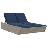 Double Sun Lounger with Cushions Gray Poly Rattan