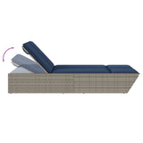 Double Sun Lounger with Cushions Gray Poly Rattan