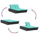 Double Sun Lounger with Cushions Black Poly Rattan