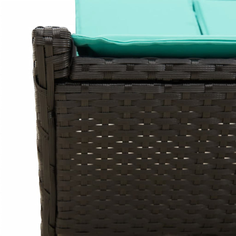 Double Sun Lounger with Cushions Black Poly Rattan