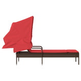 Sun Lounger with Canopy Brown Poly Rattan