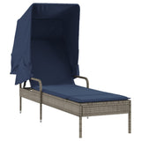 Sun Lounger with Canopy Gray Poly Rattan