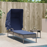 Sun Lounger with Canopy Gray Poly Rattan