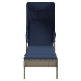 Sun Lounger with Canopy Gray Poly Rattan