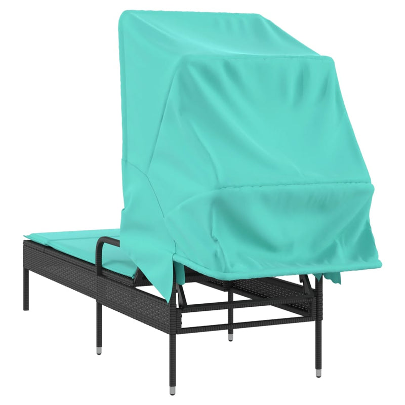 Sun Lounger with Canopy Black Poly Rattan