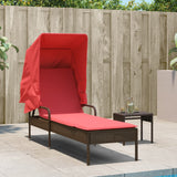 Sun Lounger with Canopy and Table Brown Poly Rattan