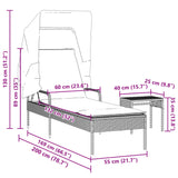 Sun Lounger with Canopy and Table Brown Poly Rattan