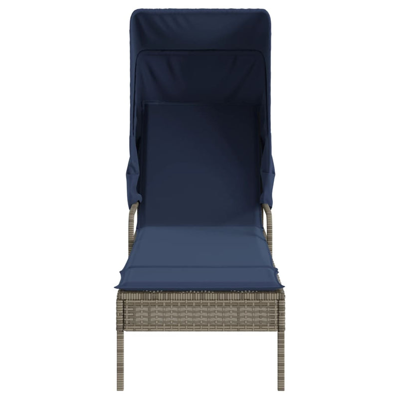 Sun Lounger with Canopy and Table Gray Poly Rattan