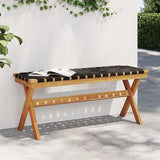 Patio Bench Black Solid Wood Acacia and Fabric