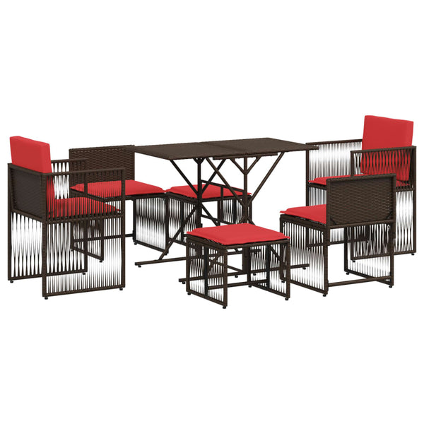 7 Piece Patio Dining Set with Cushions Brown Poly Rattan