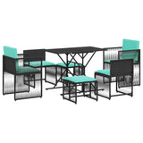 7 Piece Patio Dining Set with Cushions Black Poly Rattan