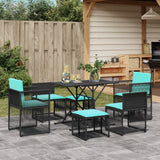 7 Piece Patio Dining Set with Cushions Black Poly Rattan