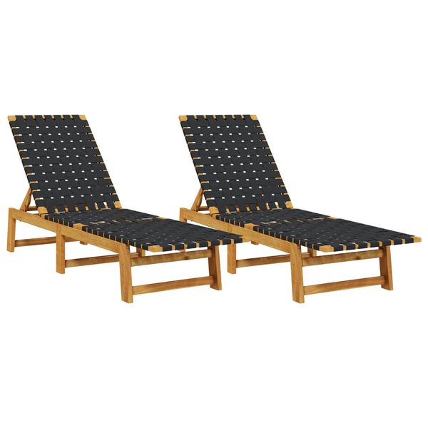 Sun Loungers 2 pcs Black Solid Wood Acacia and Fabric