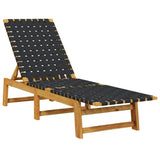 Sun Lounger with Table Black Solid Wood Acacia and Fabric