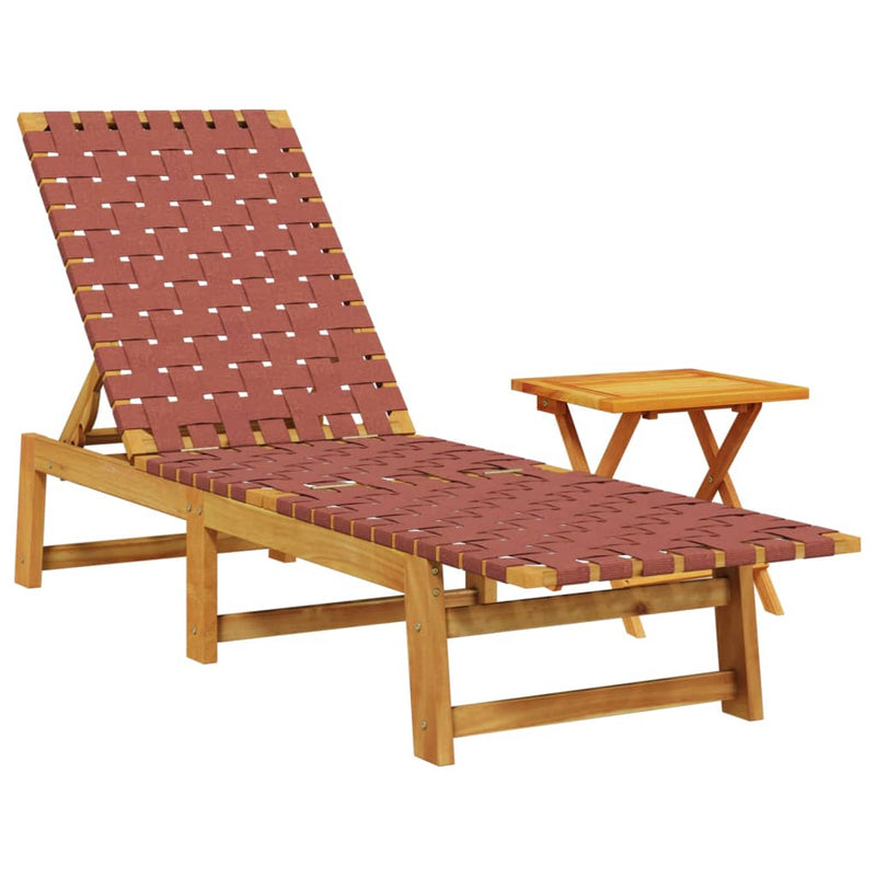 Sun Lounger with Table Red Solid Wood Acacia and Fabric