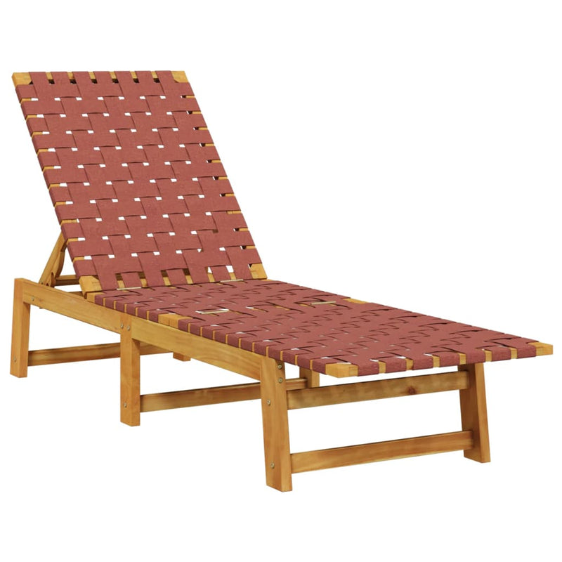 Sun Lounger with Table Red Solid Wood Acacia and Fabric