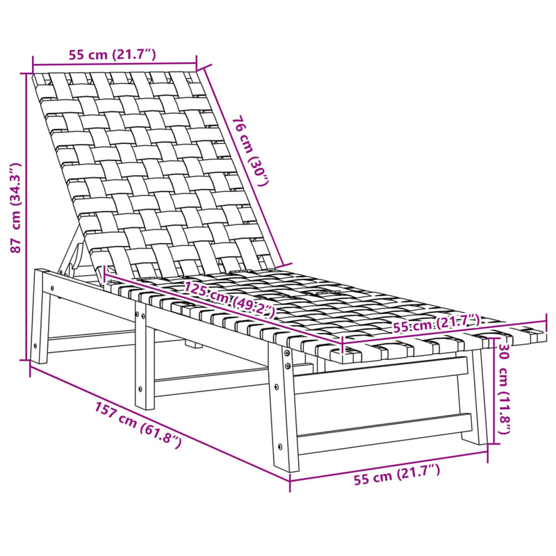 Sun Lounger with Table Red Solid Wood Acacia and Fabric