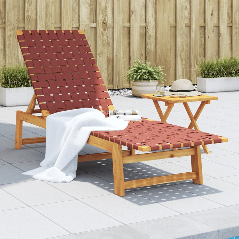 Sun Lounger with Table Red Solid Wood Acacia and Fabric