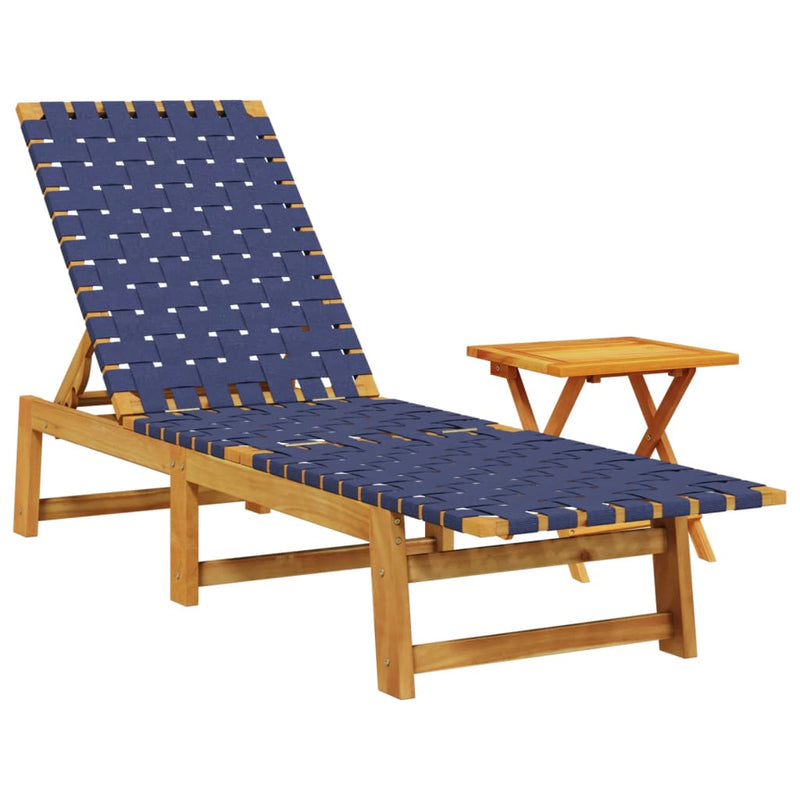 Sun Lounger with Table Dark Blue Solid Wood Acacia and Fabric