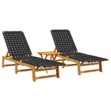 Sun Loungers 2 pcs with Table Black Solid Wood Acacia